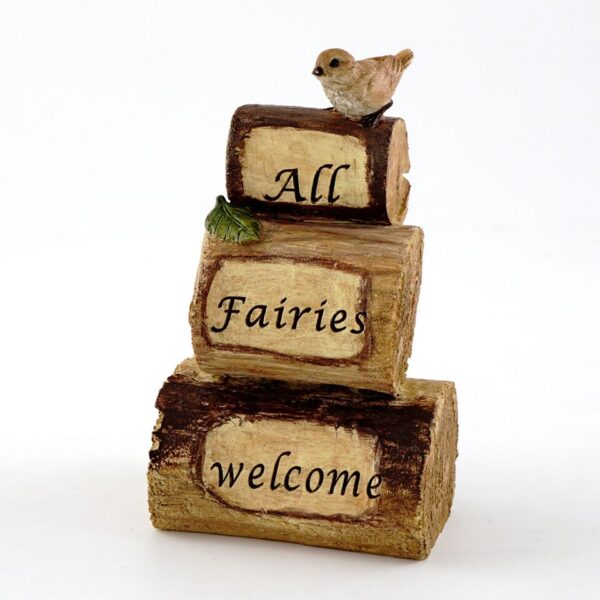 "All Fairies Welcome" Mini Wood Cairn with Bird